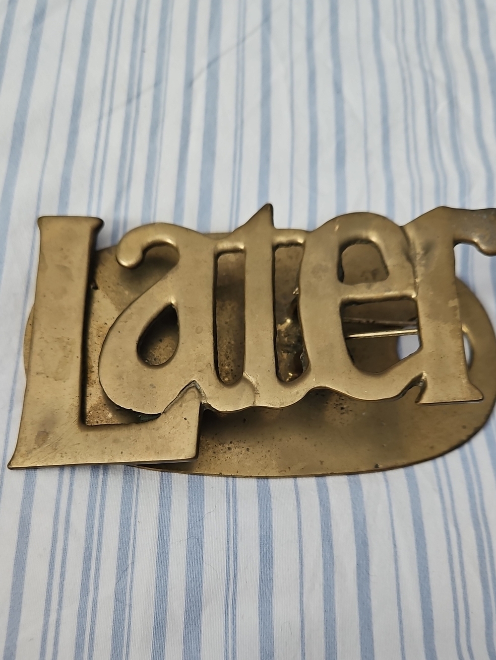 Vintage Brass 'Later' Decorative   Mail Documents Holder